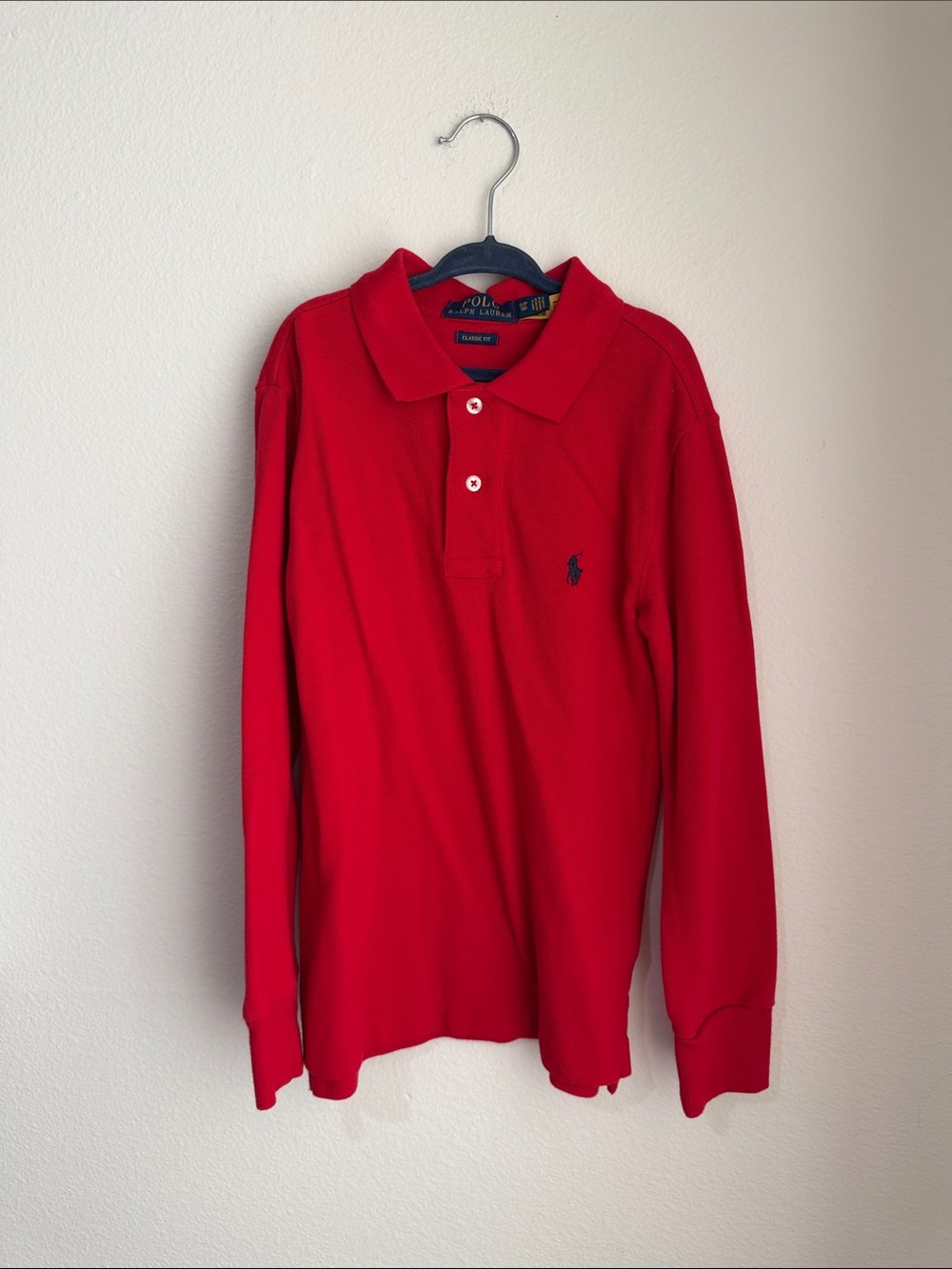 Polo by Ralph Lauren Kids Long-Sleeve Polo in Bright Red with Navy Logo